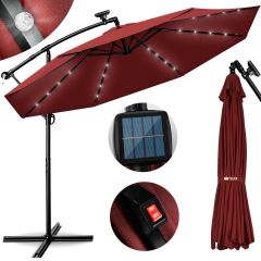 Tillvex - Parasol LED Solar Ø 3m, Rood vrijdragende parasol balkon tuinparasol slinger aluminium