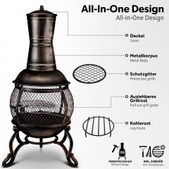 Tillvex- Terrasoven met grill, Goud, 89 cm, Azteekse oven, tuinhaard