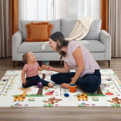 Baby Vivo speelkleed-speelmat- dubbelzijdig met dieren-zoo-motief- 200 x 180 cm-antislip-opvouwbaar