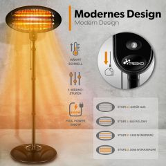 TRESKO- terrasverwarmer- staande warmtestraler- heater - 2000W -zwart- warmtestraler- infraroodstraler 