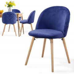 MIADOMODO-4 eetkamerstoelen - koningsblauw - zitting fluweel- gestoffeerd- poten beukenhout, met rugleuning - vintage keukenstoel, retro stoel, woonkamerstoel