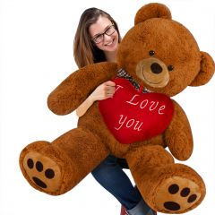 Teddybeer met hart, bruin, 98 cm, knuffelbeer, Valentijn