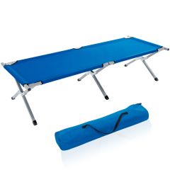 Tresko-XL campingbed- blauw- 210cm-veldbed-ligbed- logeerbed- opklapbed -150kg 