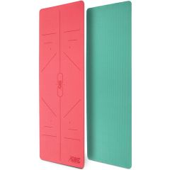 Yogamat, oranje/rood-turquoise, 183 x 61 x 0,6 cm, fitnessmat, gymmat, gymnastiekmat, logo