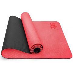 Yogamat zwart-rood, fitnessmat,, gymnastiekmat pilatesmat, sportmat, 183 x 61 x 0,6 cm