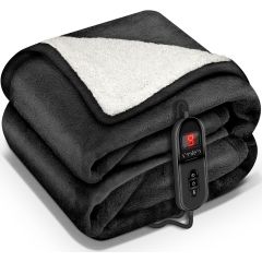 Sinnlein- Elektrische deken met automatische uitschakeling, zwart, 180x130 cm, warmtedeken met 9 temperatuurniveaus, knuffeldeken, wasbaar